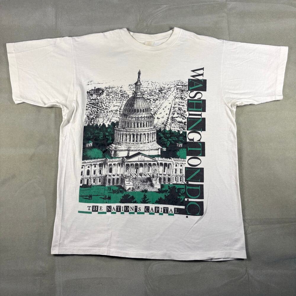 Vintage 90s Washington DC T Shirt‎ Mens XL White Single Stitch USA Capitol